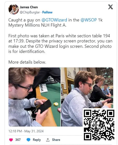 【GG扑克】在WSOP赛场用手机查RTA软件被偷拍发到网上后，扑克圈炸开了锅